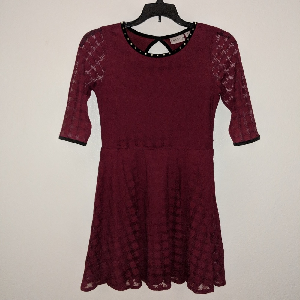 Patterned Maroon Skater Dress